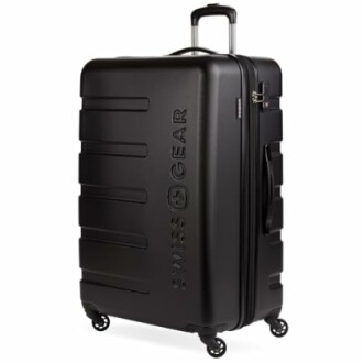 Black SwissGear hard-shell suitcase with wheels