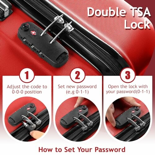 Instructions for setting a double TSA lock on luggage.