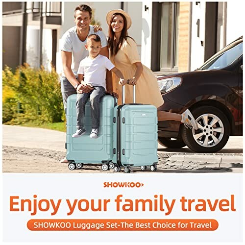 Family with suitcases ready for travel